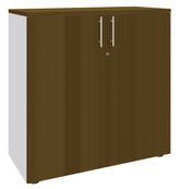 Armoire mi-haute IDRA/DUAL - L80 x H102 x P47 - 2 portes - 2 tablettes métal pour DS - Corps blanc - Portes et dessus noyer