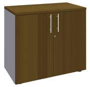Armoire basse IDRA/DUAL - H72 x L80 x P47 - 2 portes - Corps alu - Dessus et portes imitation noyer
