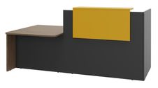 Banque d'accueil OLA - Ensemble composé d'un module haut + un module PMR et d'une tablette jaune curry - L242,5 cm - carbone et noyer