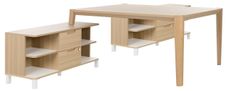 Gautier office ABSOLU - work table met 2 desk returns - eenvoudig wit, gestructureerd eiken