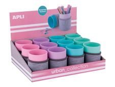 Apli Urban Collection - Potloodbeker: 8 x 15 cm - rond - neopreen - turquoise blauw, mauve, roze, smaragdgroen (pak van 12)
