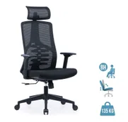 Fauteuil SYLVESTER - accoudoirs réglables - appui-tête intégré - noir