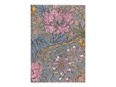 Paperblanks William Morris - Dagboek - genaaid en gebonden - midi - 120 x 180 mm - 144 vellen - roomkleurige papier - van lijnen voorzien - morris pink honeysuckle - roze hoes