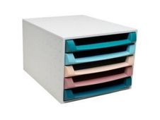 Exacompta Skandi - Brieflade - 5 lades - voor A4 Plus - eendenblauw, ijsblauw, vleeskleurig, oud roze, zeeblauw