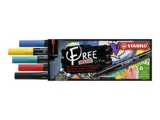 STABILO FREE T100 Royal - Marker - permanent - zwart, rood, geel, donkerblauw, turquoise groen - ondoorzichtig - acrylinkt op waterbasis - 1-2 mm - fijn (pak van 5)
