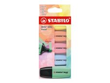 STABILO BOSS MINI Pastel - Surligneur - bleu nuageux, pêche crémeuse, goût léger de menthe, crème de jaune, brosse rose - encre à l'eau - 2-5 mm (pack de 5)