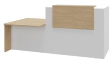 Banque d'accueil OLA - Ensemble composé d'un module haut + un module PMR et d'une tablette chêne clair - L222,5 cm - blanc perle et chêne clair