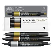 WINSOR & NEWTON - ProMarker tons metallic - marqueur double pointe - argent métallique or rouge métallisé or métallisé - encre à base de colorant d'alcool - large / petit