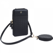 Oberthur Lisbonne - Sac Téléphone Noir – Petit Sac Bandoulière Élégant Mix-Matière, Porte-Monnaie Amovible, Range-Cartes Intégré