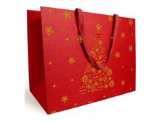 Logistipack - Sac cadeau - 20 cm x 10 cm x 17 cm - rouge, or