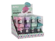 Apli Nordik Collection nietmachine - roze, smaragdgroen, mauve, turkooisblauw (pak van 16)