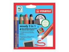 STABILO woody 3 in 1 - kleurpotlood - verschillende kleuren (pak van 4)