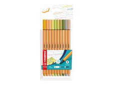 STABILO point 88 - fijnschrijver - lichtoranje, mosterd, limoengroen, warm grijs, lichtgeel, mosgroen, beige, papaya, kaki, kerrie (pak van 10)