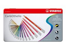STABILO CarbOthello - kleurpotlood - ultramarijn, bladgroen, pruisisch blauw, cyaan blauw, neutraal zwart, vermiljoen rode toon, karmijnrood diep, Engels rood diep, titaanwit, neutraal geel, indiaans geel, bister (pak van 12)