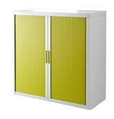 Armoire mi-haute à rideaux EASY OFFICE - 110 x 104 x 41,5 cm - Corps blanc - Rideaux et poignée vert
