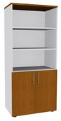 Bibliothèque IDRA/DUAL  avec 2 portes basses - L80 x H180 x P47 - Corps blanc - Portes et dessus imitation Merisier