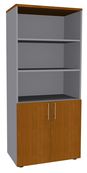 Bibliothèque IDRA/DUAL  avec 2 portes basses - L80 x H180 x P47 - Corps alu - Portes et dessus imitation Merisier