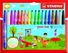STABILO power max - Pen met vezelpunt - verschillende kleuren - 3 mm - extra breed - pak van 18