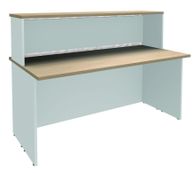 Banque d'accueil LUMINA - avec réhausse - L160 x H115 x P80 cm - Bande translucide Blanche - Finition chêne clair/blanc