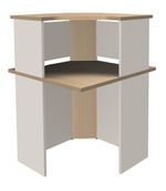 Banque d'accueil en ange 90° LUMINA - avec réhausse - L80 x H115 x P80 cm - Bande translucide Blanche - Finition chêne clair/blanc