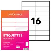 Office Star - Papier - permanent zelf-klevend - wit - 105 x 37 mm 1600 etiket(ten) (100 vel(len) x 16) etiketten