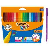 BIC KiDS Visa - Pen met vezelpunt - niet permanent - verschillende kleuren - inkt op waterbasis - 0.9 mm - fijn - pak van 18