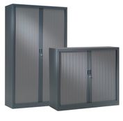 Lot 1 armoire haute + 1 armoire basse monobloc à rideaux - anthracite