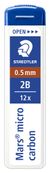 STAEDTLER Mars micro carbon - Potloodstift - 2B - jet zwart - 0.5 mm - pak van 12 - voor P/N: 762 05-3, 77505, 779 05-2, 779 05-3, 779 05-9