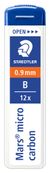 STAEDTLER Mars micro carbon - Potloodstift - B - jet zwart - 0.9 mm - pak van 12 - voor graphite 760, 762, 764, 779