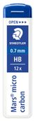 STAEDTLER Mars micro carbon - Potloodstift - HB - jet zwart - 0.7 mm - pak van 12 - voor graphite 760, 762, 779