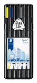 STAEDTLER triplus Black box - Pack avec stylo à bille, feutre fin, surligneur, porte-mine et stylo à bille roulante