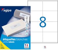 Apli Agipa - 800 Étiquettes adhésives blanches multi-usages - 105 x 72 mm - Coins droits - réf 119018