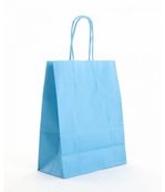 Logistipack - 50 Sacs cadeau kraft - poignées torsadées - 18 cm x 8 cm x 22 cm - turquoise