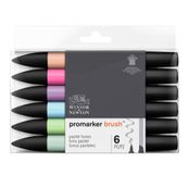 Winsor & Newton BrushMarker Pastel tones - stel borstelpen en stift (pak van 6)