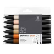 Winsor & Newton BrushMarker Skin tones - stel borstelpen en stift (pak van 6)