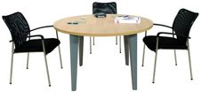 Table de réunion ronde EVIDENCE - 120 cm - Pieds aluminium - Plateau imitation hêtre