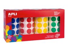 APLI kids - 4 rouleaux de gommettes rondes - 20 mm Ø - bleu, jaune, rouge, vert 