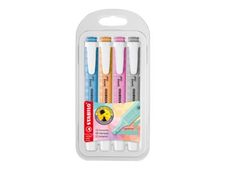 STABILO swing cool Pastel - markeerstift - fluorescerend zacht oranje, fluorescent breezy blue, fluorescent dusty gray, fluorescent frozen fuchsia (pak van 4)