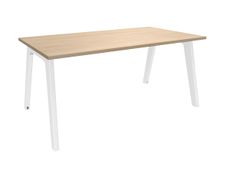 Bureau simple STEELY - L160 cm - Pieds blanc - plateau imitation Chêne clair