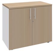Armoire basse 2 Portes INEO/LEVEL/STEELY/WOODY - H72 x L80 x P47 - Corps blanc - Dessus et portes Imitation Chêne clair