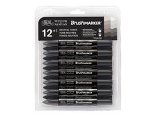 Winsor & Newton BrushMarker 12+1 Greys - Stel borstelpen en stift - permanent - verschillende kleuren - inkt op verfbasis met alcohol - breed - pak van 13