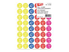 APLI PAPER - Decoratiesticker - korting - cirkel - 2,4 cm diameter - 5 vellen - blauw, geel, magenta, rood - permanent (pak van 240)
