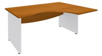 Bureau compact à droite DUAL - L160 cm - Pieds blanc - plateau imitation Merisier (Pieds de renfort ou caisson bout de bureau obligatoire à rajouter - non inclus)