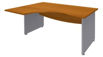 Bureau compact à gauche DUAL - L160 cm - Pieds alu - plateau imitation Merisier (Pieds de renfort ou caisson bout de bureau obligatoire à rajouter - non inclus)
