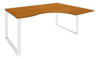 Bureau compact LOFTER - L160 cm - Retour à droite - Plateau imitation Merisier - pied Blanc - (pied de renfort obligatoire à rajouter - non inclus)