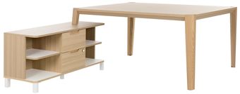 Gautier office ABSOLU - Work table met desk return unit - eenvoudig wit, gestructureerd eiken - stained, varnished solid ash basis