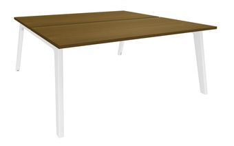 Bureau double STEELY - L160 cm - Bureau de départ - Pieds blancs - plateau imitation noyer