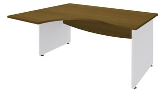Bureau compact à gauche DUAL - L180 cm - Pieds blanc - plateau imitation noyer (Pieds de renfort ou caisson bout de bureau obligatoire à rajouter - non inclus)