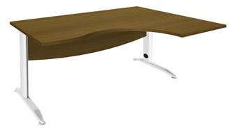 Bureau compact à droite IDRA - L180 cm - Pied blanc - plateau imitation noyer (Pieds de renfort obligatoire à rajouter - non inclus)