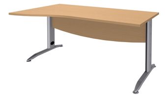 Bureau droit IDRA - Vague à gauche - L160 cm - Pieds alu - Plateau imitation Hêtre